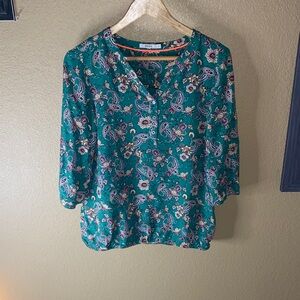 Cecico Teal Paisley Floral Blouse